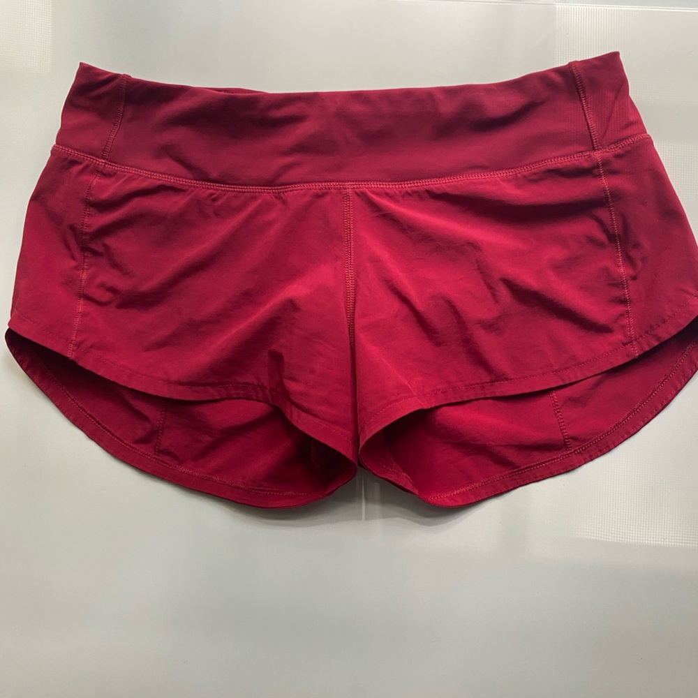 lululemon red speed-up shorts